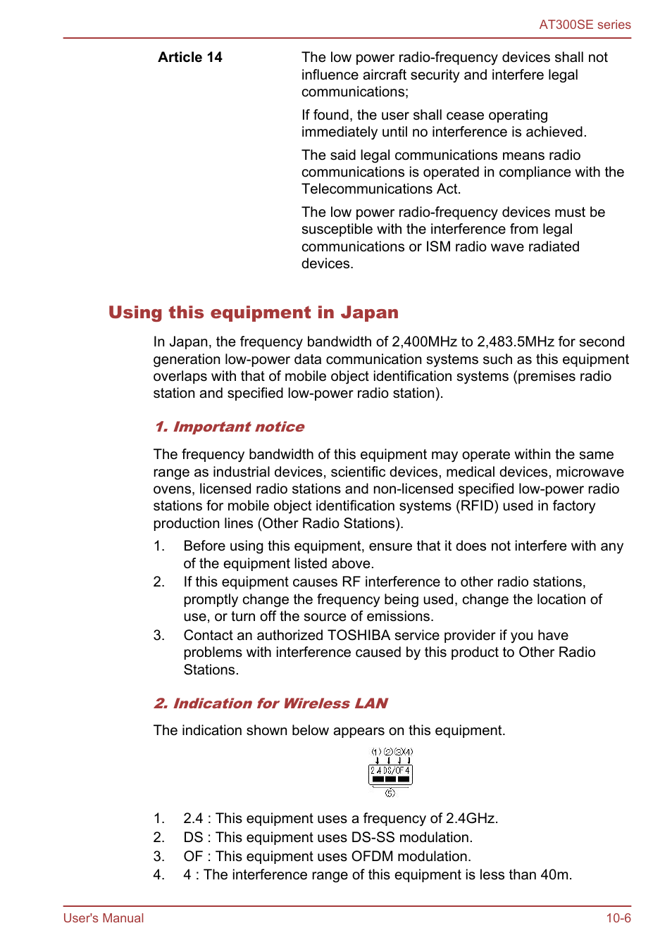 Using this equipment in japan | Toshiba AT300SE-B User Manual | Page 78 / 80