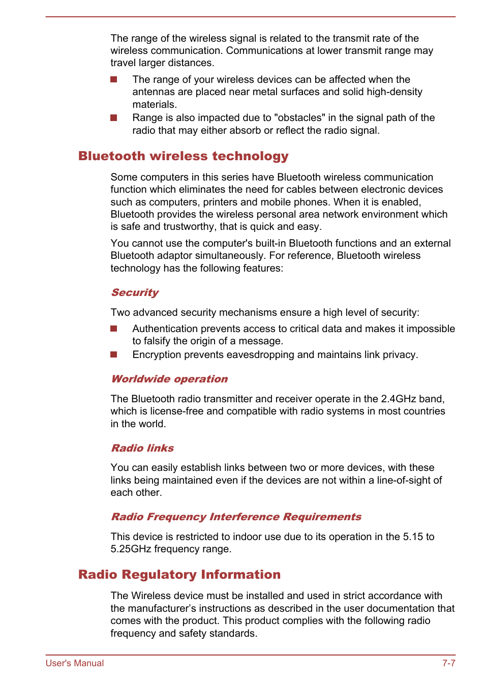 Bluetooth wireless technology, Radio regulatory information | Toshiba Satellite P70-A User Manual | Page 145 / 159