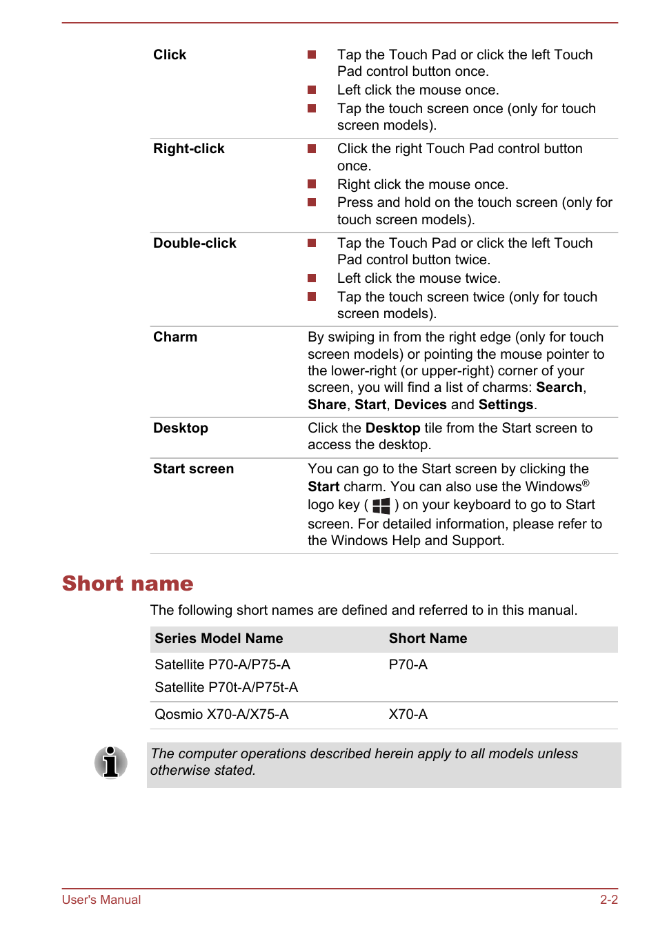 Short name, Short name -2 | Toshiba Satellite P70-A User Manual | Page 20 / 159