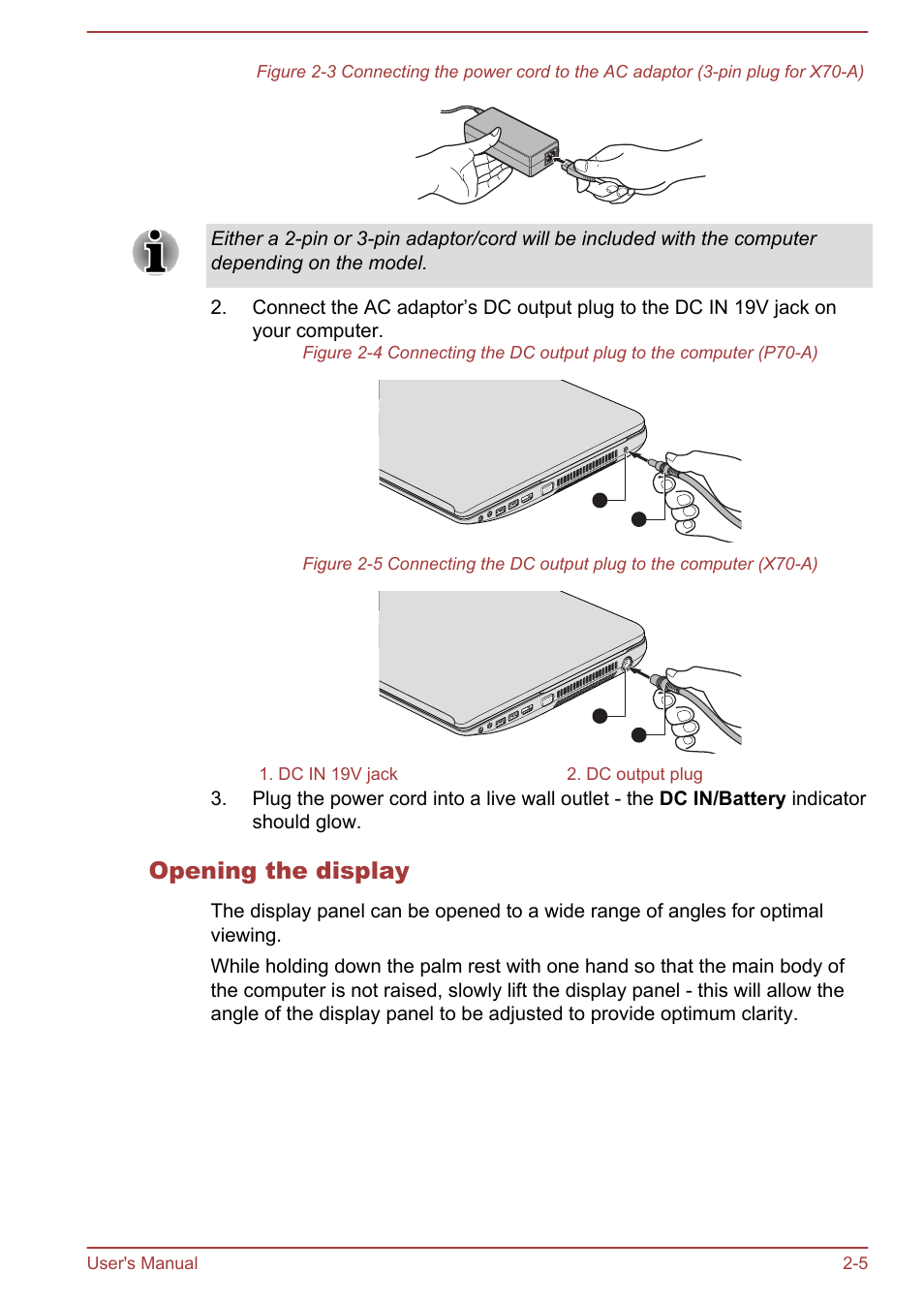 Opening the display | Toshiba Satellite P70-A User Manual | Page 23 / 159