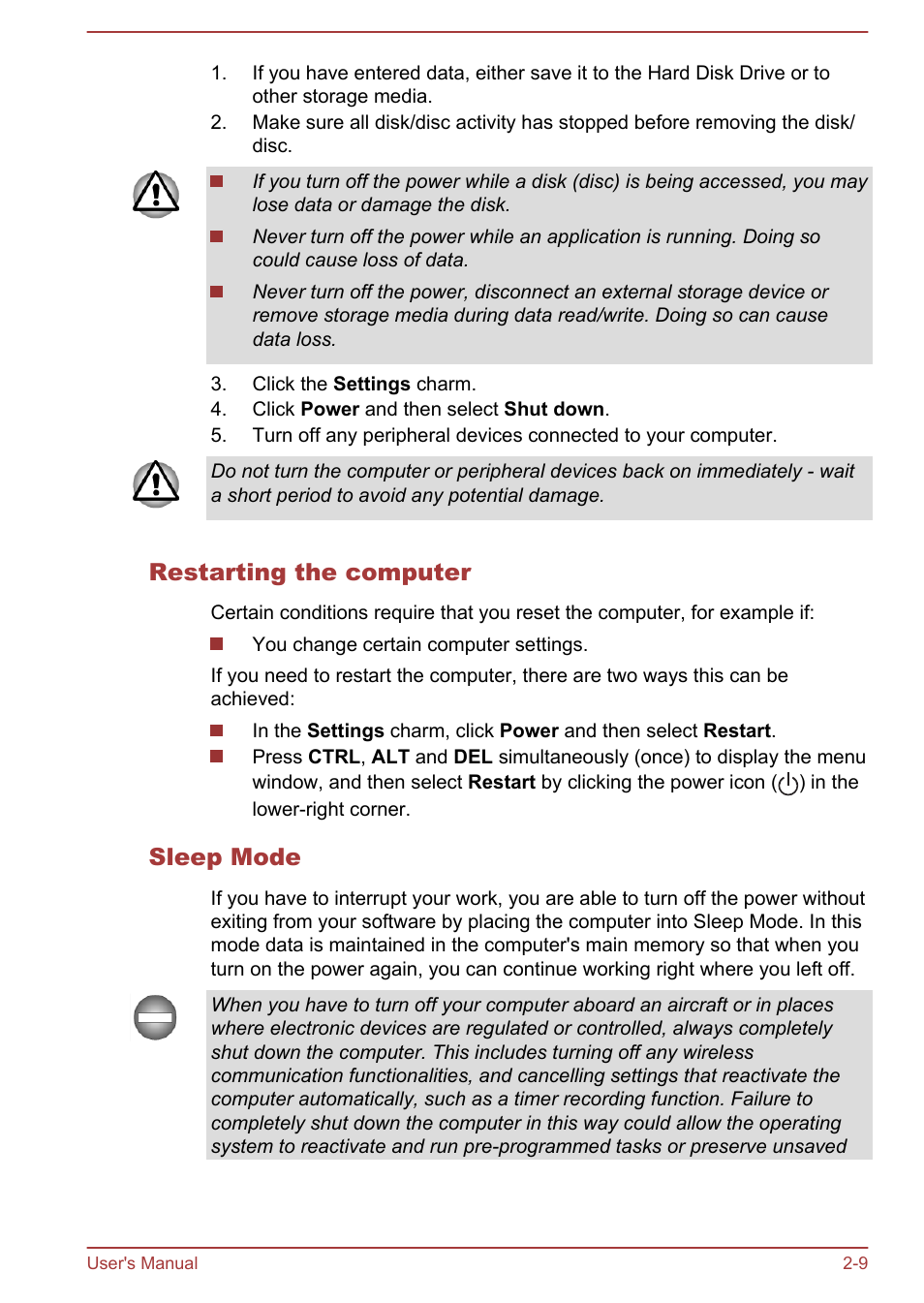 Restarting the computer, Sleep mode | Toshiba Satellite P70-A User Manual | Page 27 / 159