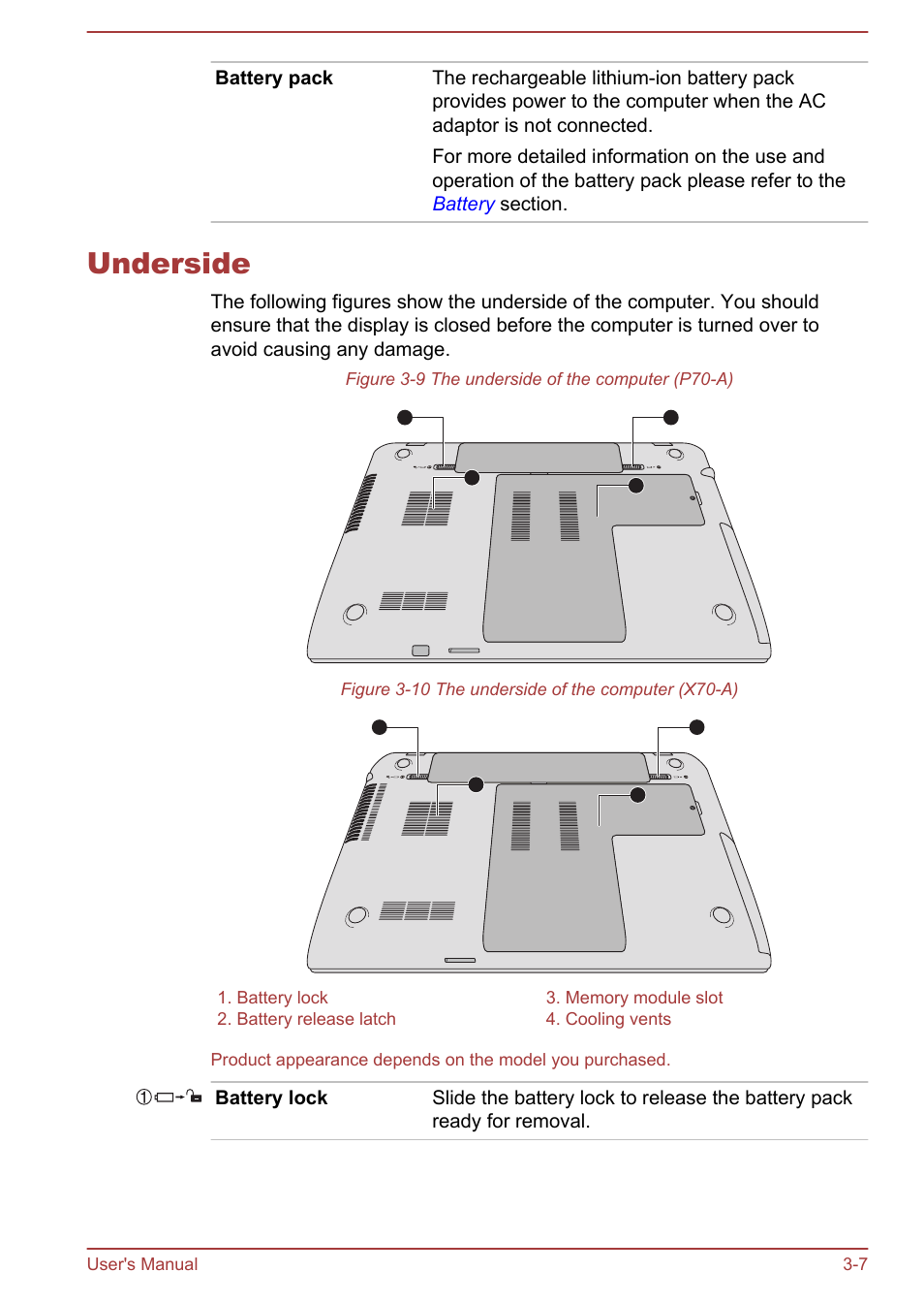 Underside, Underside -7 | Toshiba Satellite P70-A User Manual | Page 37 / 159
