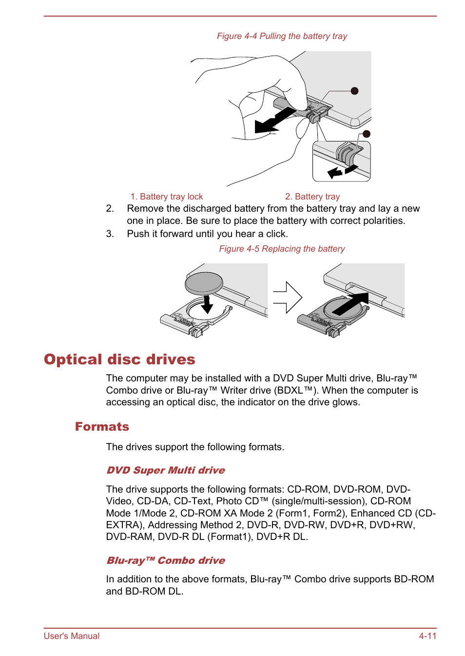 Optical disc drives, Formats, Optical disc drives -11 | Toshiba Satellite P70-A User Manual | Page 58 / 159