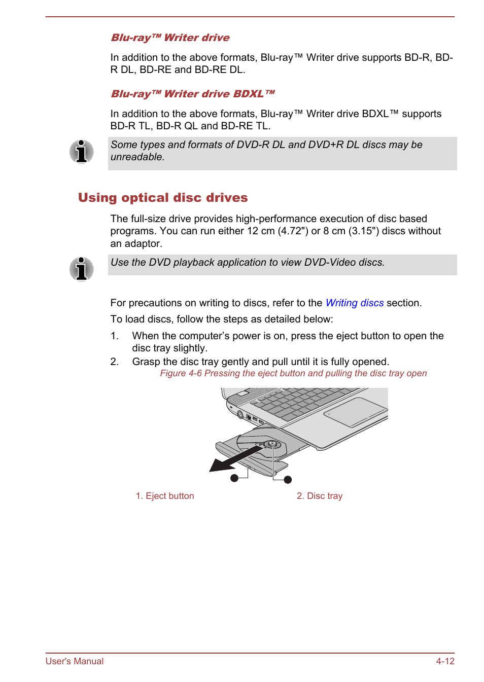 Using optical disc drives | Toshiba Satellite P70-A User Manual | Page 59 / 159