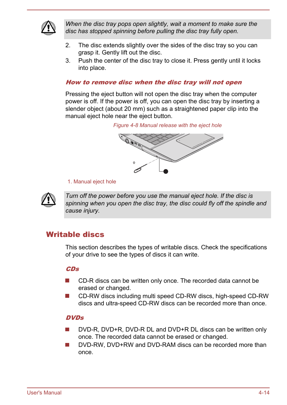 Writable discs | Toshiba Satellite P70-A User Manual | Page 61 / 159