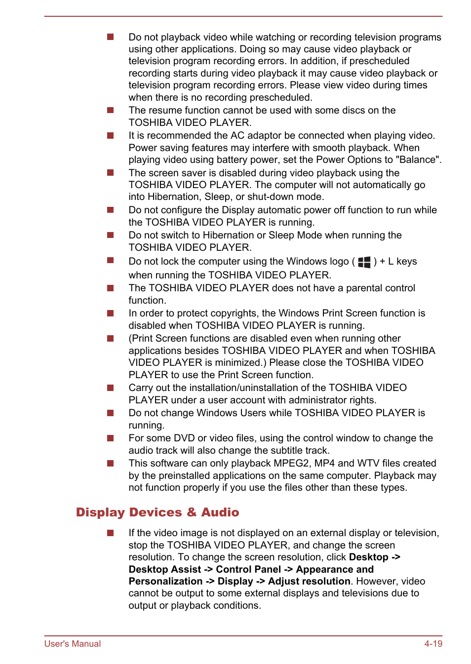 Display devices & audio | Toshiba Satellite P70-A User Manual | Page 66 / 159