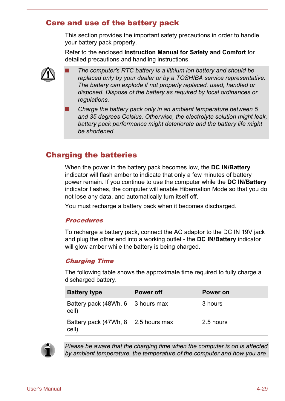 Care and use of the battery pack, Charging the batteries | Toshiba Satellite P70-A User Manual | Page 76 / 159