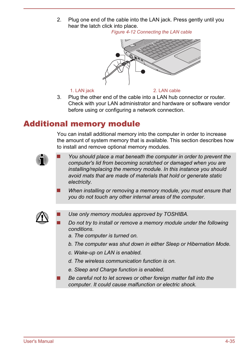 Additional memory module, Additional memory module -35 | Toshiba Satellite P70-A User Manual | Page 82 / 159