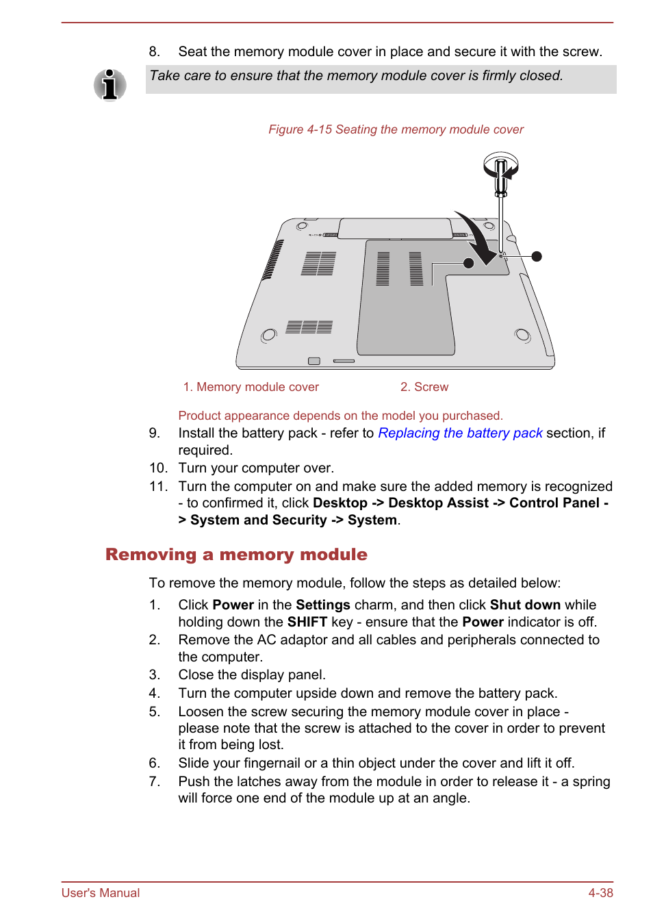 Removing a memory module | Toshiba Satellite P70-A User Manual | Page 85 / 159