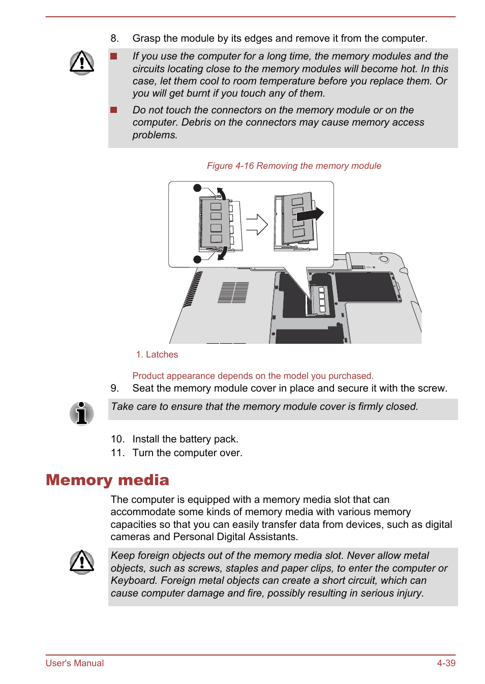 Memory media, Memory media -39 | Toshiba Satellite P70-A User Manual | Page 86 / 159
