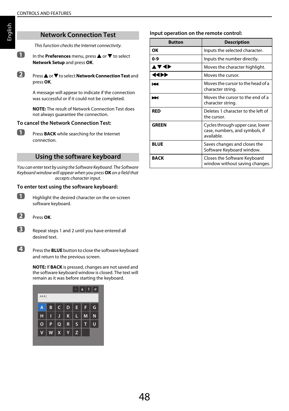 Network connection test, Using the software keyboard | Toshiba YL985 User Manual | Page 48 / 102