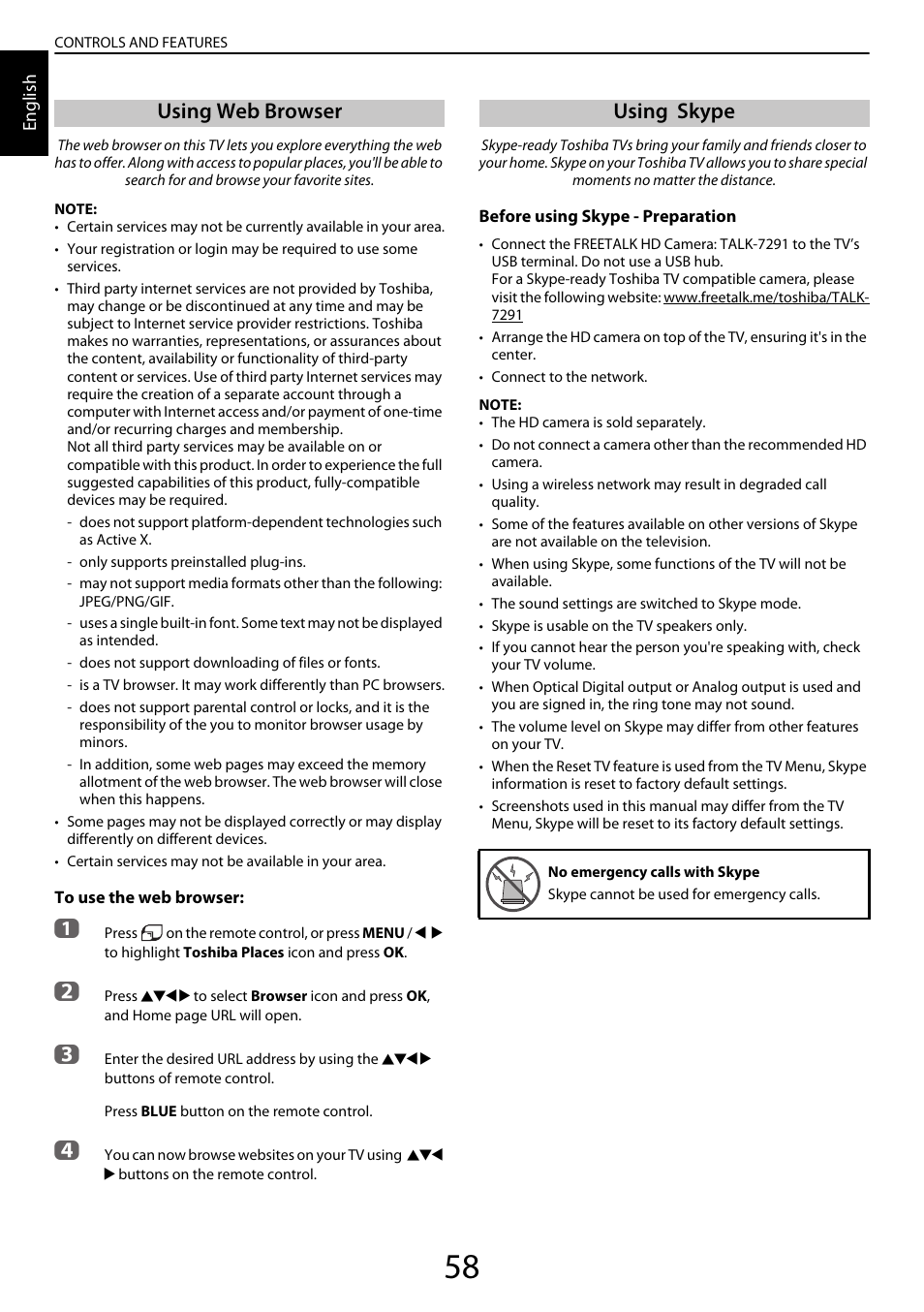 Using web browser, Using skype, Using web browser using skype | Toshiba YL985 User Manual | Page 58 / 102