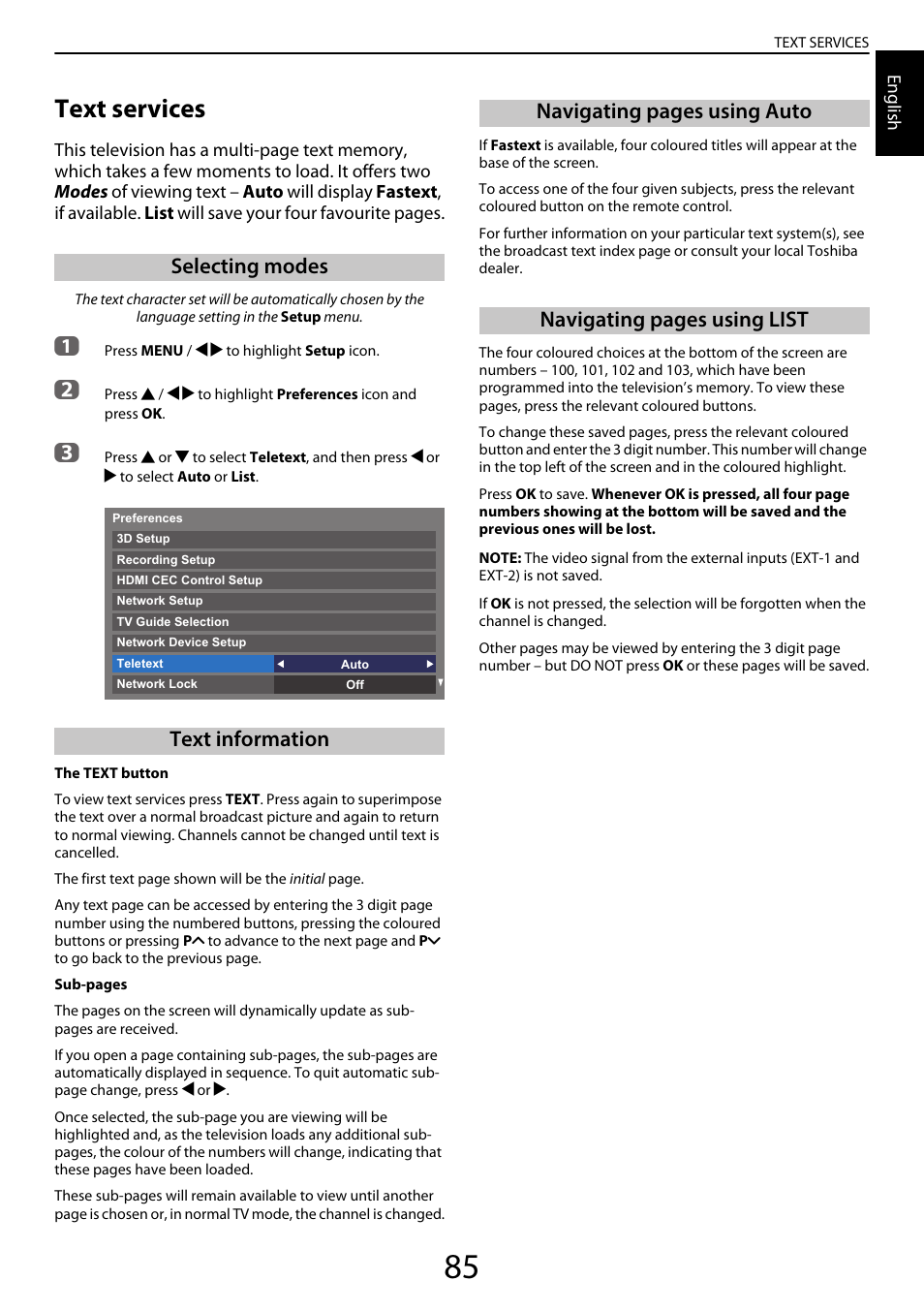 Text services, Selecting modes, Text information | Selecting modes text information | Toshiba YL985 User Manual | Page 85 / 102