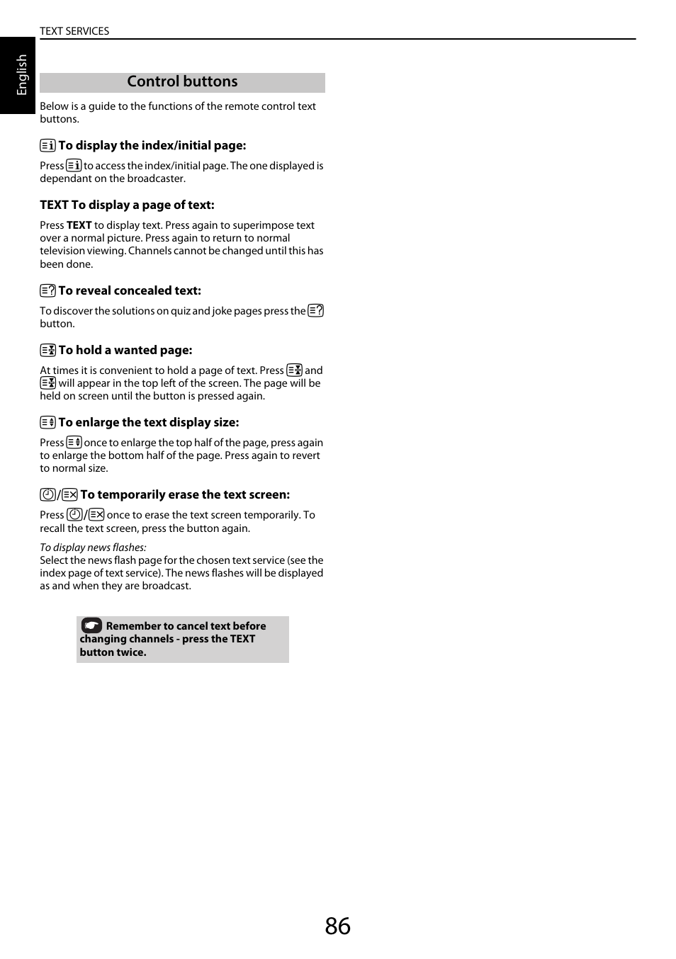 Control buttons | Toshiba YL985 User Manual | Page 86 / 102