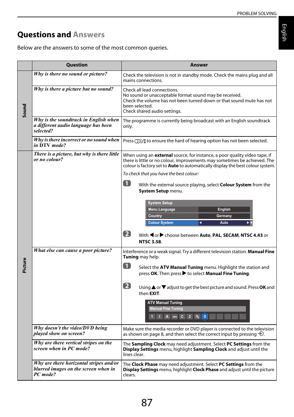 Problem solving, Questions and answers, Questions and | Answers | Toshiba YL985 User Manual | Page 87 / 102