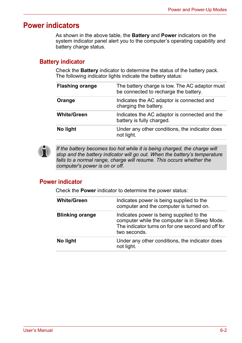 Power indicators, Power indicators -2, Battery indicator | Power indicator | Toshiba Satellite Pro U400 User Manual | Page 100 / 175