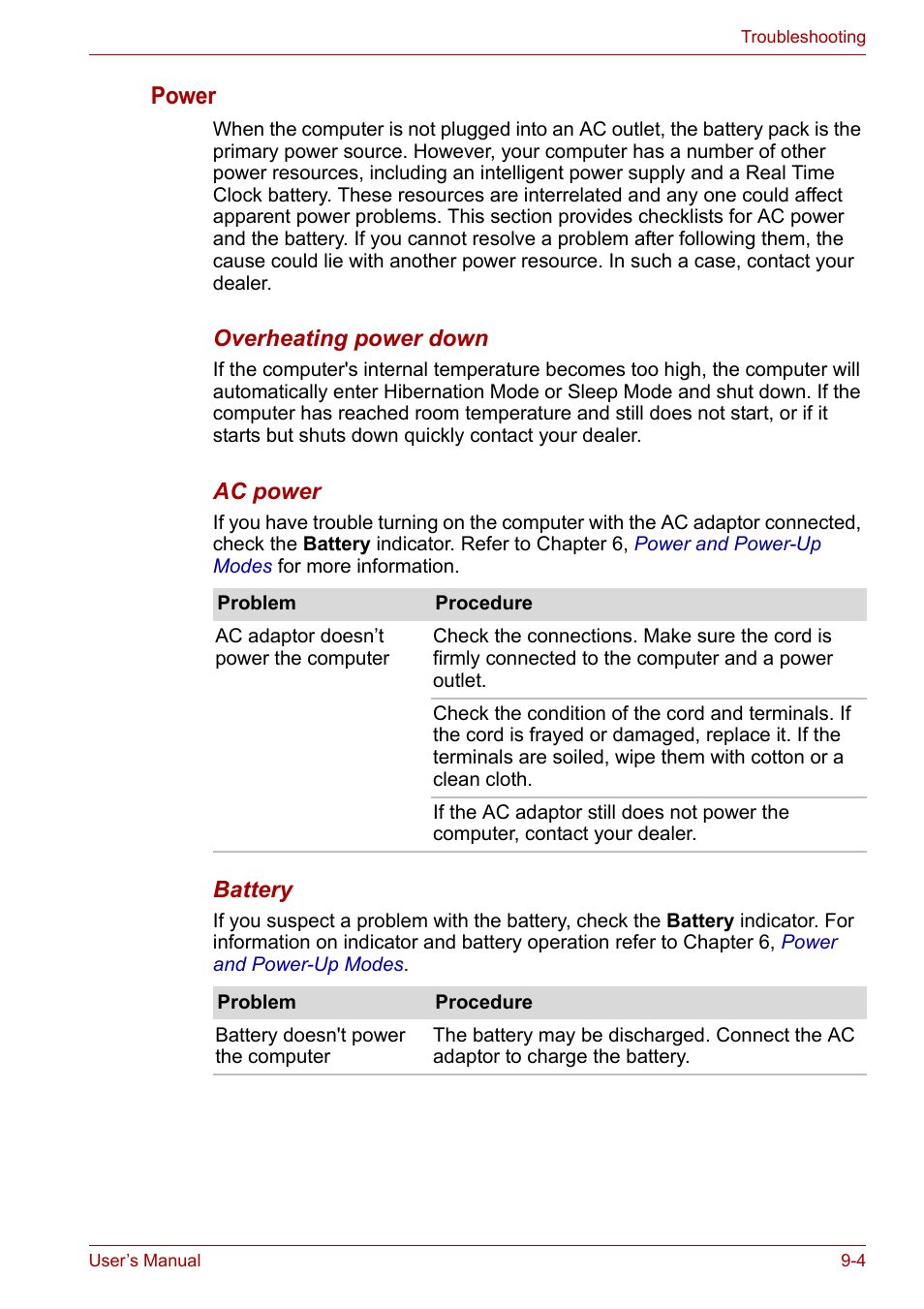 Power | Toshiba Satellite Pro U400 User Manual | Page 133 / 175