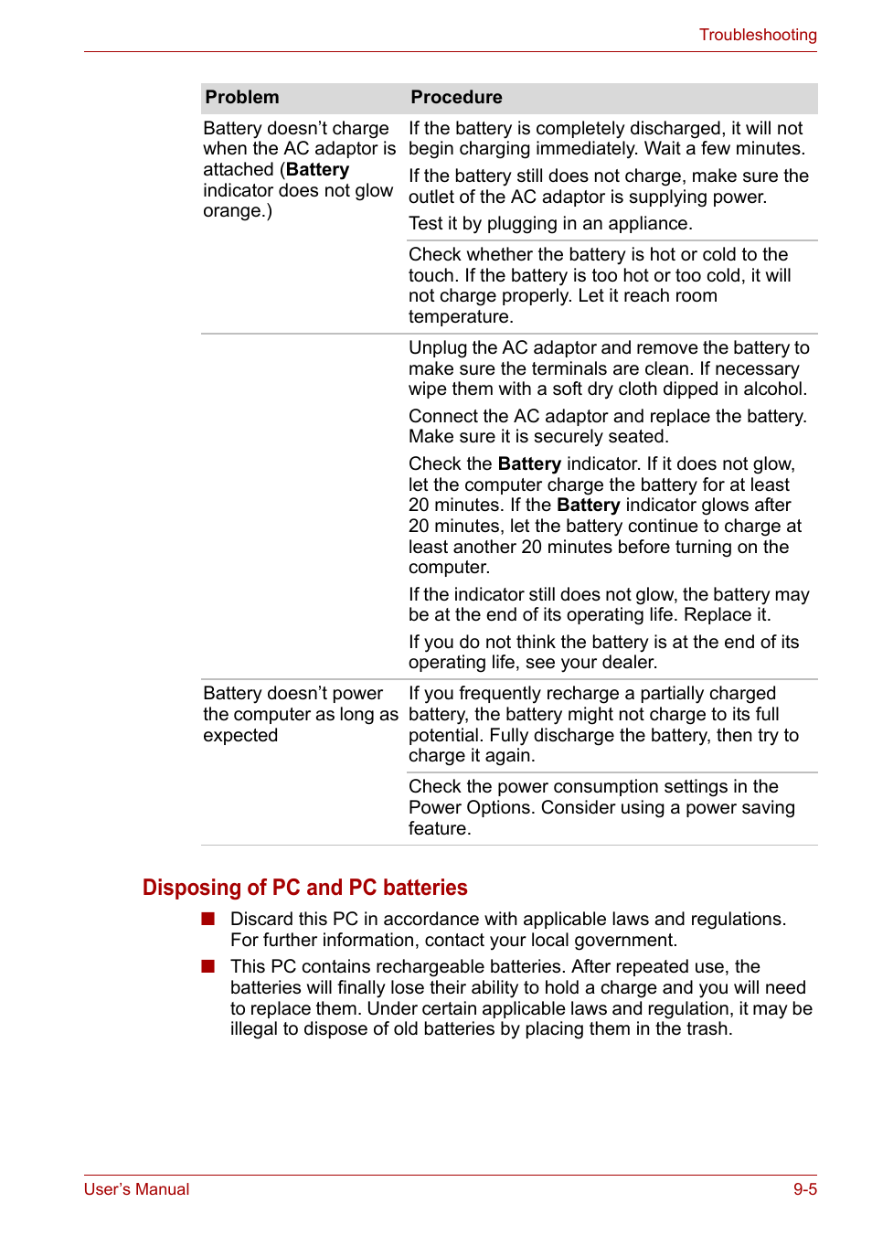 Disposing of pc and pc batteries | Toshiba Satellite Pro U400 User Manual | Page 134 / 175