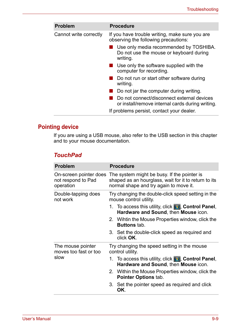 Pointing device | Toshiba Satellite Pro U400 User Manual | Page 138 / 175