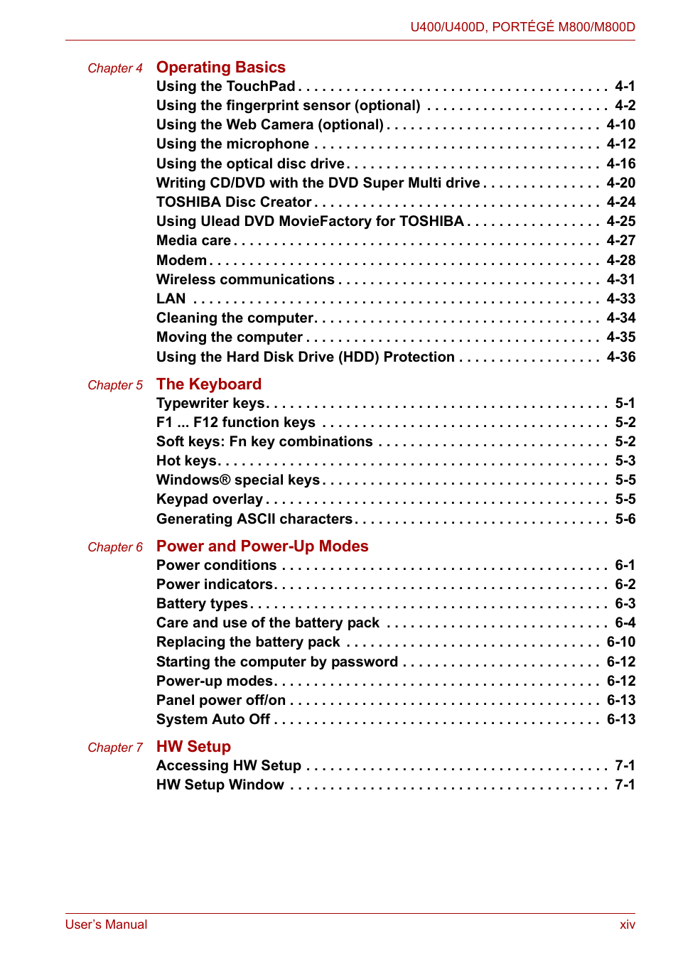 Toshiba Satellite Pro U400 User Manual | Page 14 / 175