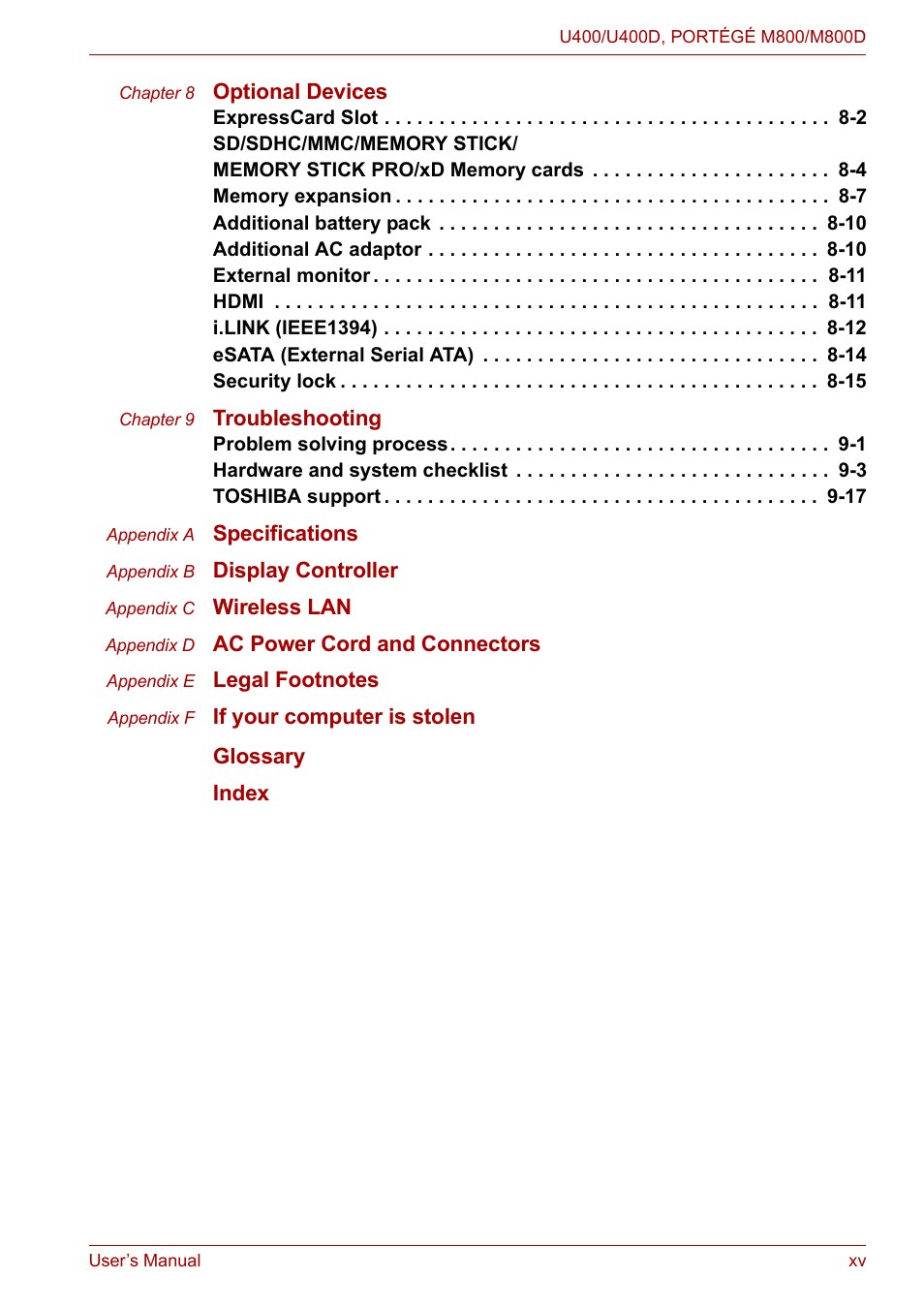 Toshiba Satellite Pro U400 User Manual | Page 15 / 175