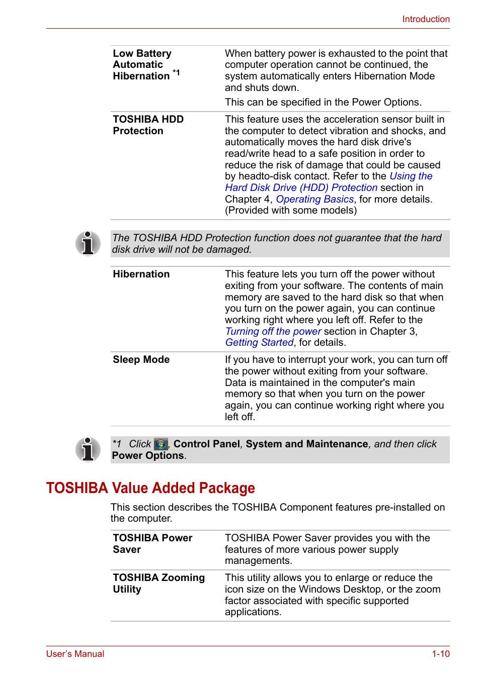 Toshiba value added package, Toshiba value added package -10 | Toshiba Satellite Pro U400 User Manual | Page 28 / 175