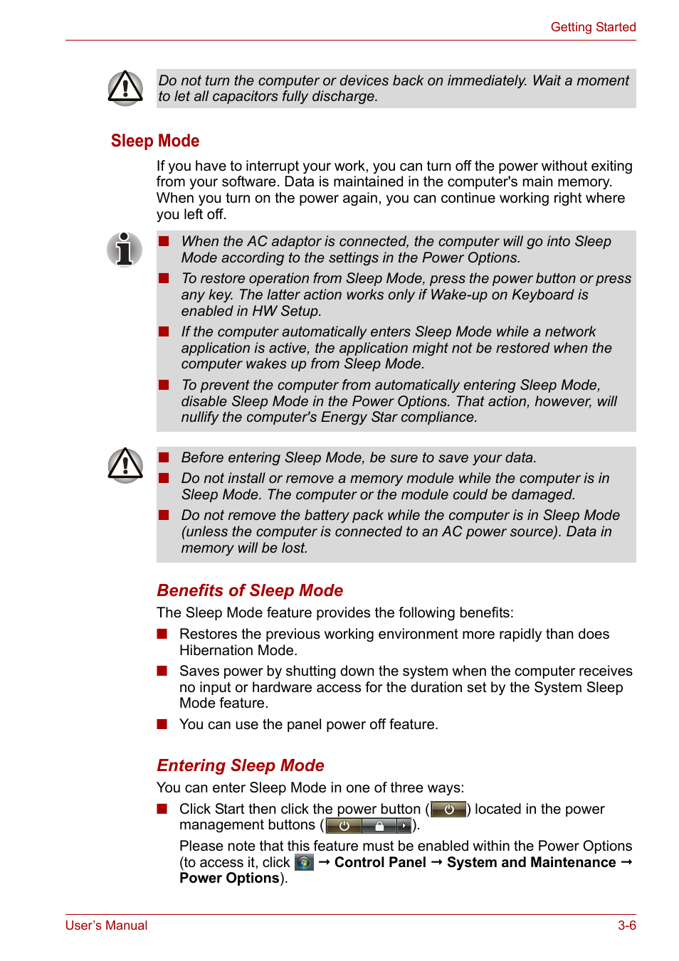 Sleep mode | Toshiba Satellite Pro U400 User Manual | Page 49 / 175