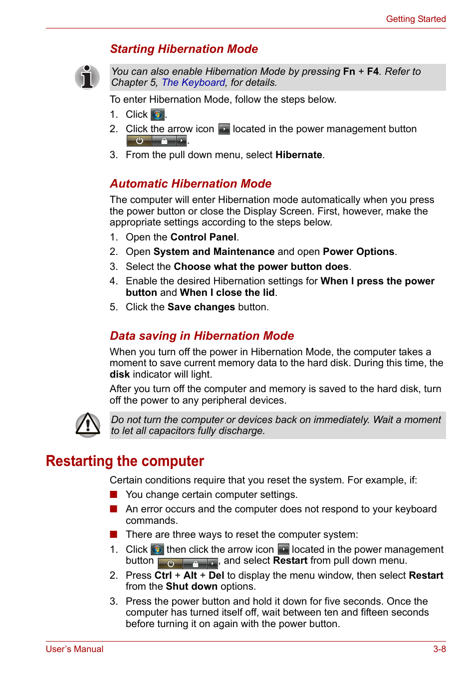 Restarting the computer, Restarting the computer -8 | Toshiba Satellite Pro U400 User Manual | Page 51 / 175