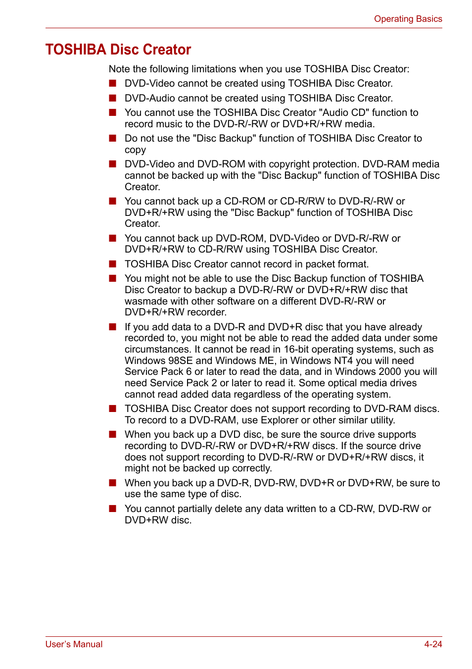 Toshiba disc creator, Toshiba disc creator -24 | Toshiba Satellite Pro U400 User Manual | Page 79 / 175