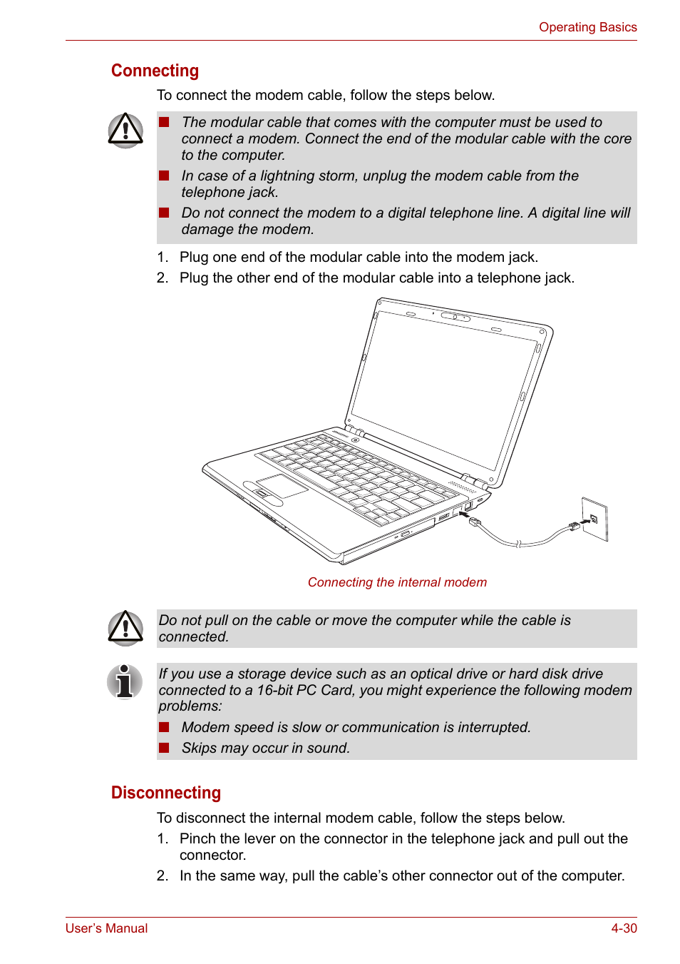 Connecting, Disconnecting | Toshiba Satellite Pro U400 User Manual | Page 85 / 175