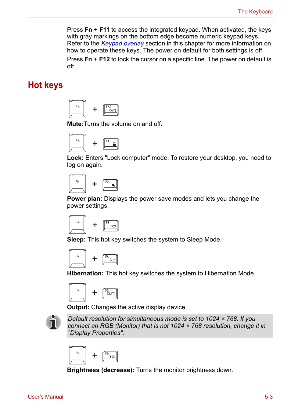 Hot keys, Hot keys -3 | Toshiba Satellite Pro U400 User Manual | Page 95 / 175