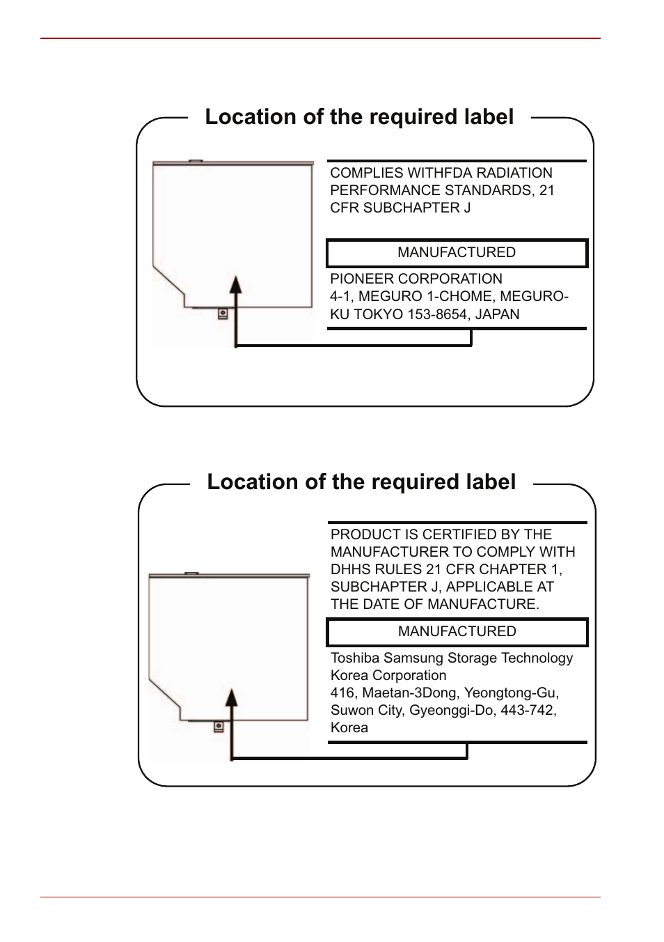 Location of the required label | Toshiba Satellite L500D User Manual | Page 10 / 196