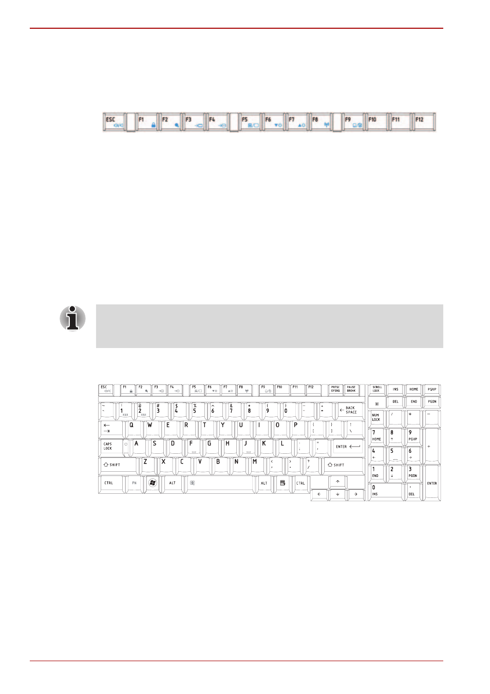 Function keys: f1 … f12, Soft keys: fn key combinations | Toshiba Satellite L500D User Manual | Page 102 / 196