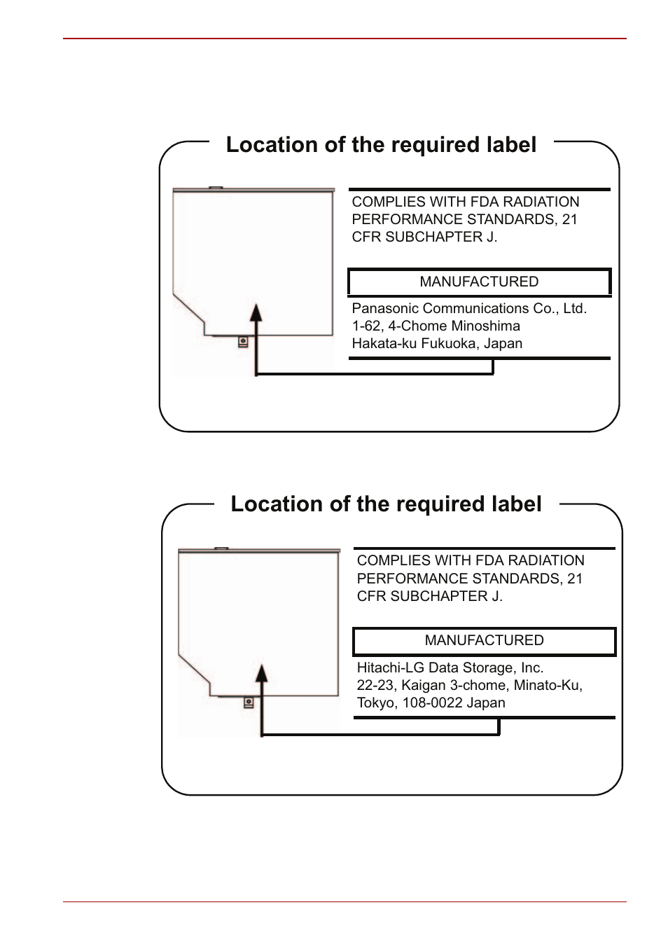 Location of the required label | Toshiba Satellite L500D User Manual | Page 9 / 196