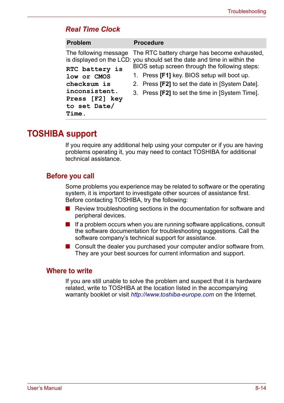 Toshiba support, Toshiba support -14 | Toshiba Equium L40 User Manual | Page 107 / 126