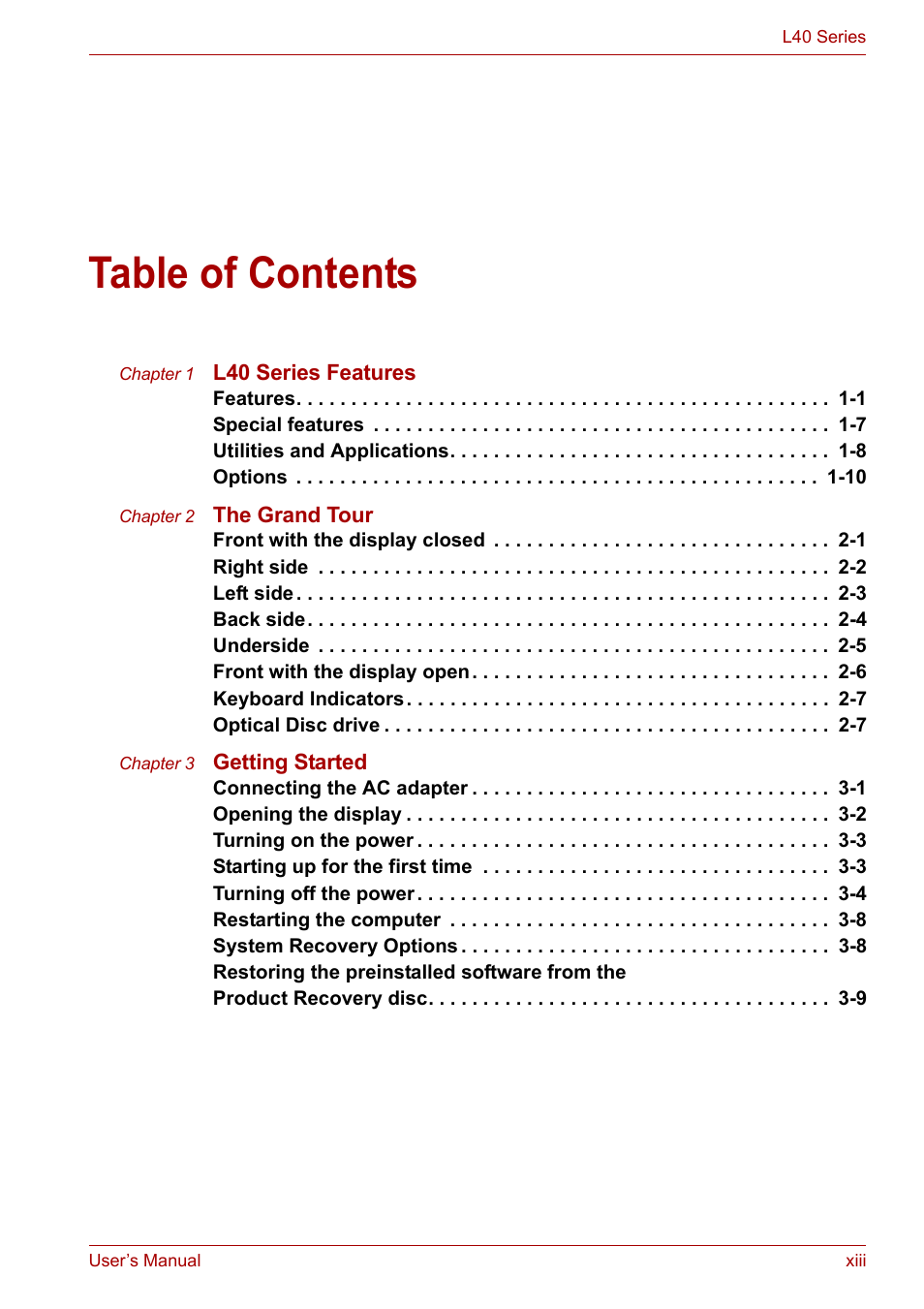 Toshiba Equium L40 User Manual | Page 13 / 126