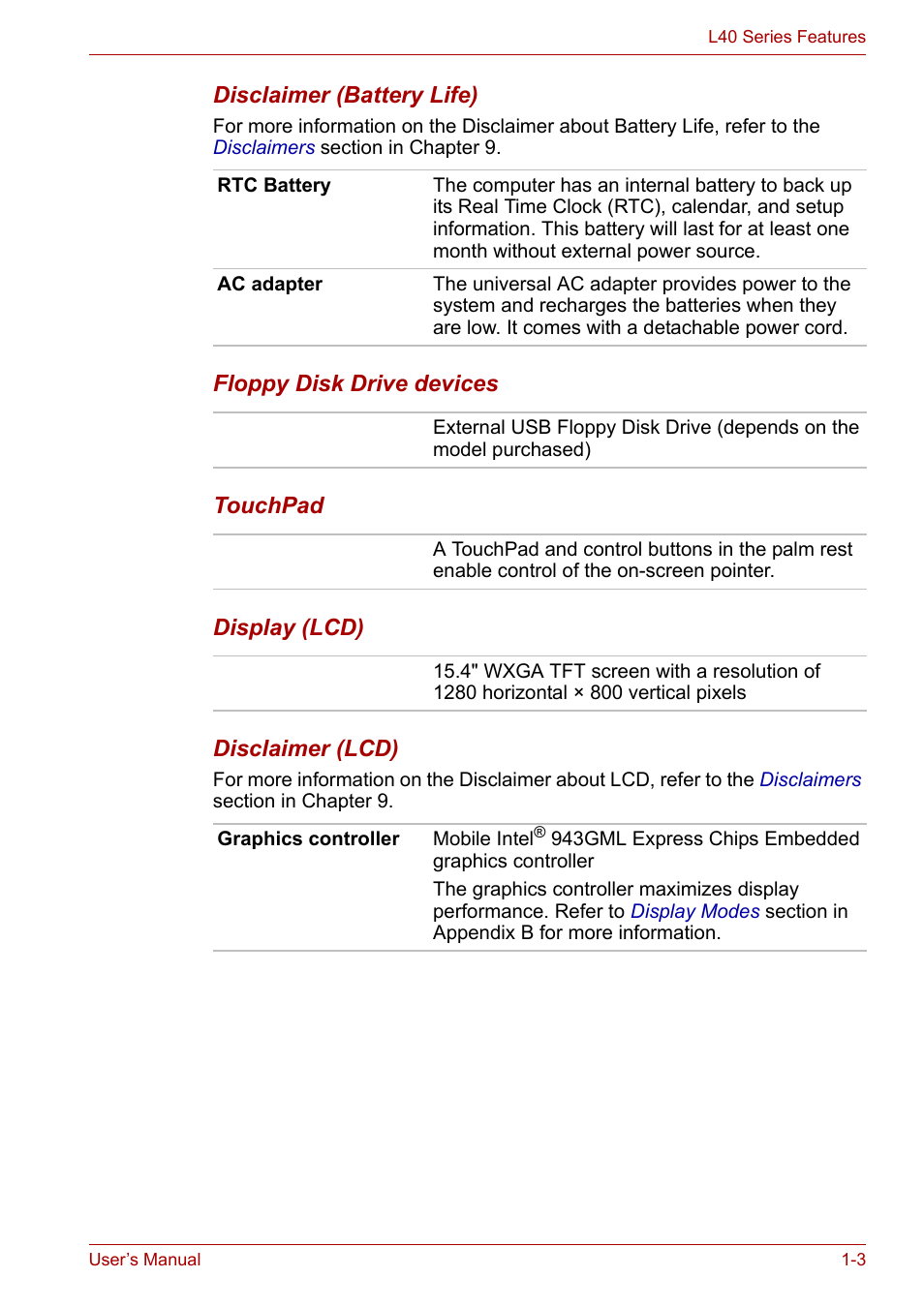 Toshiba Equium L40 User Manual | Page 22 / 126