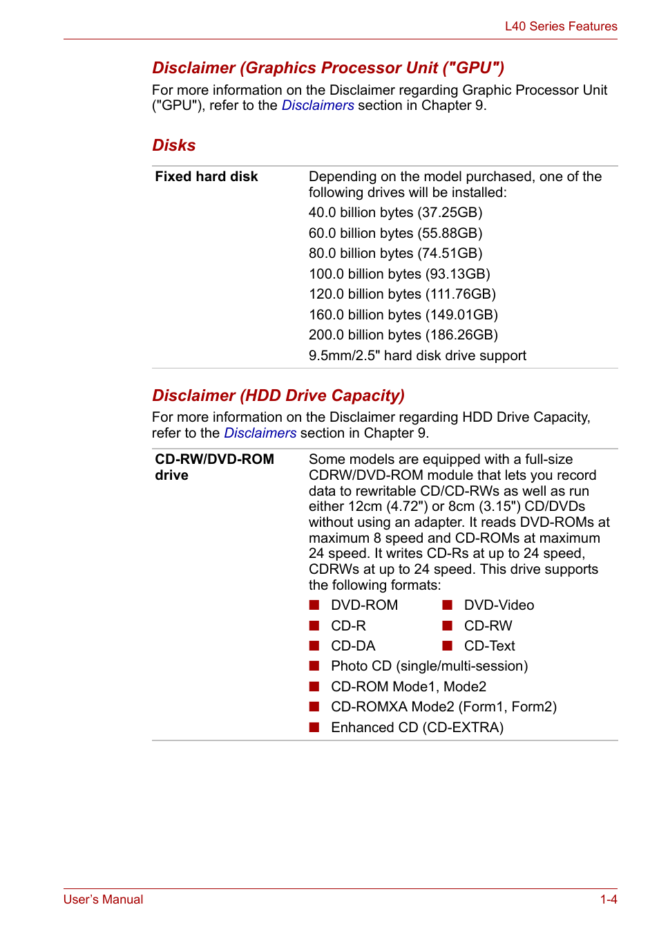 Toshiba Equium L40 User Manual | Page 23 / 126