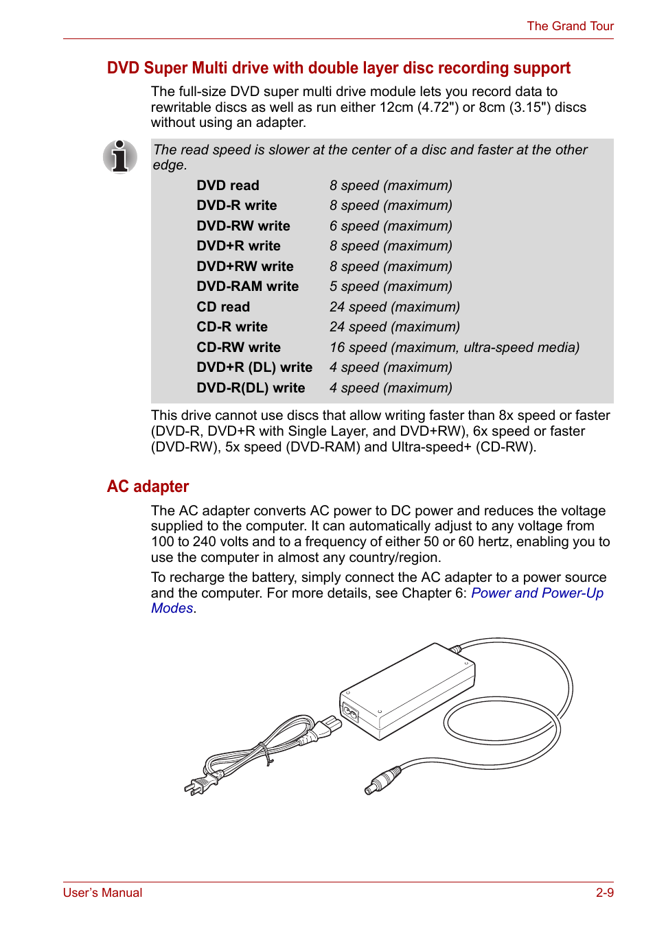 Ac adapter | Toshiba Equium L40 User Manual | Page 38 / 126