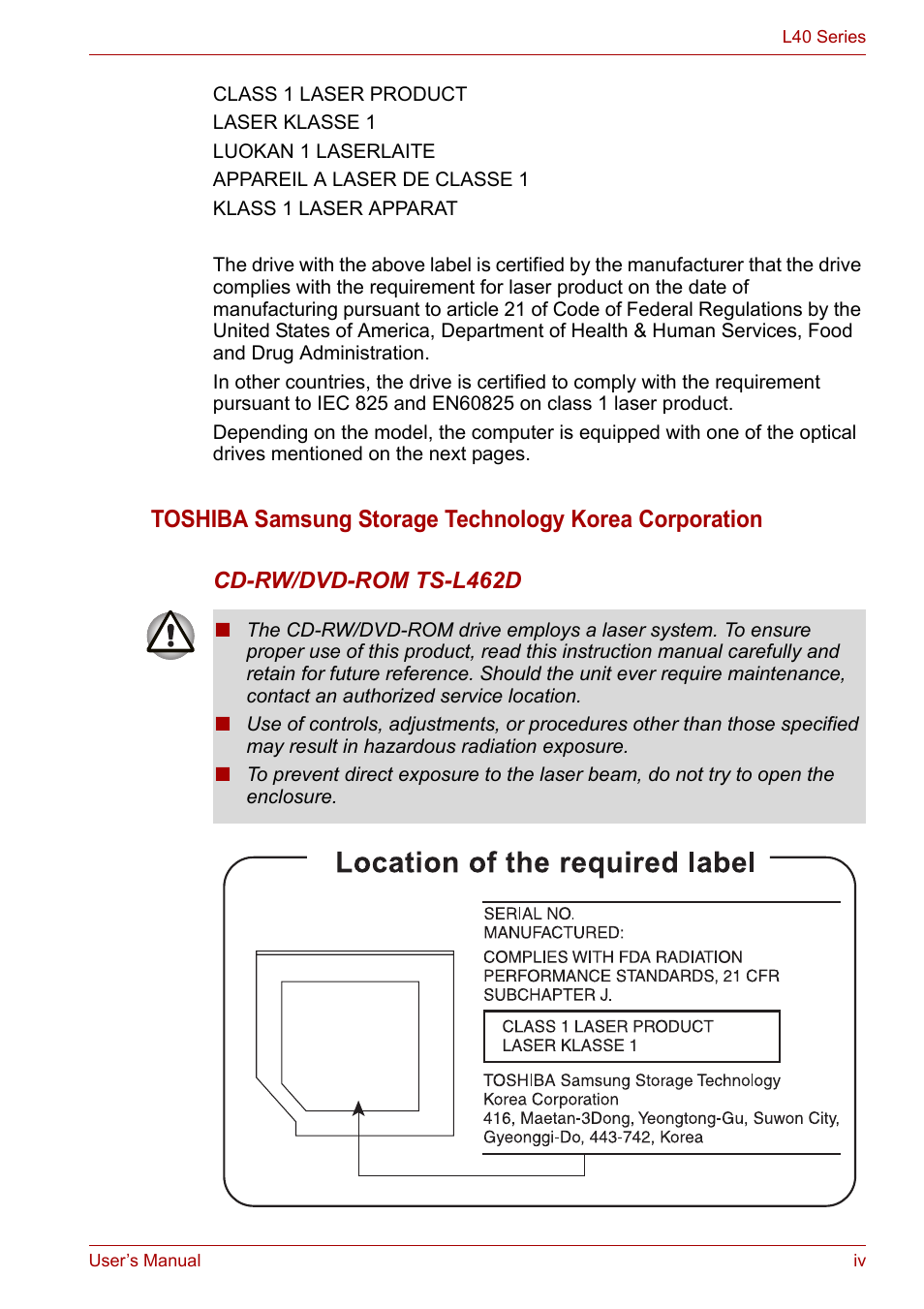 Toshiba Equium L40 User Manual | Page 4 / 126