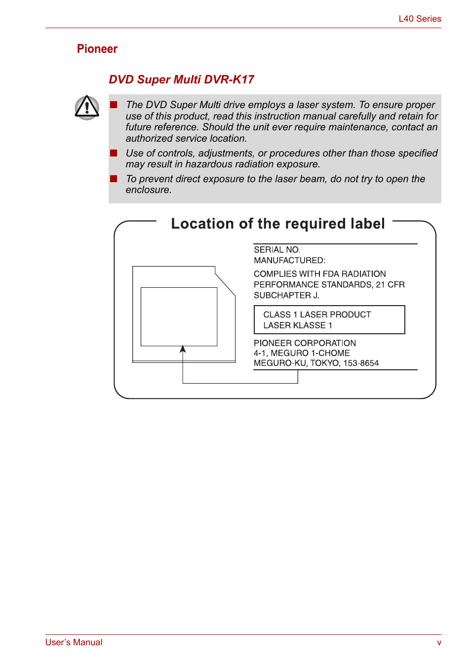 Pioneer | Toshiba Equium L40 User Manual | Page 5 / 126