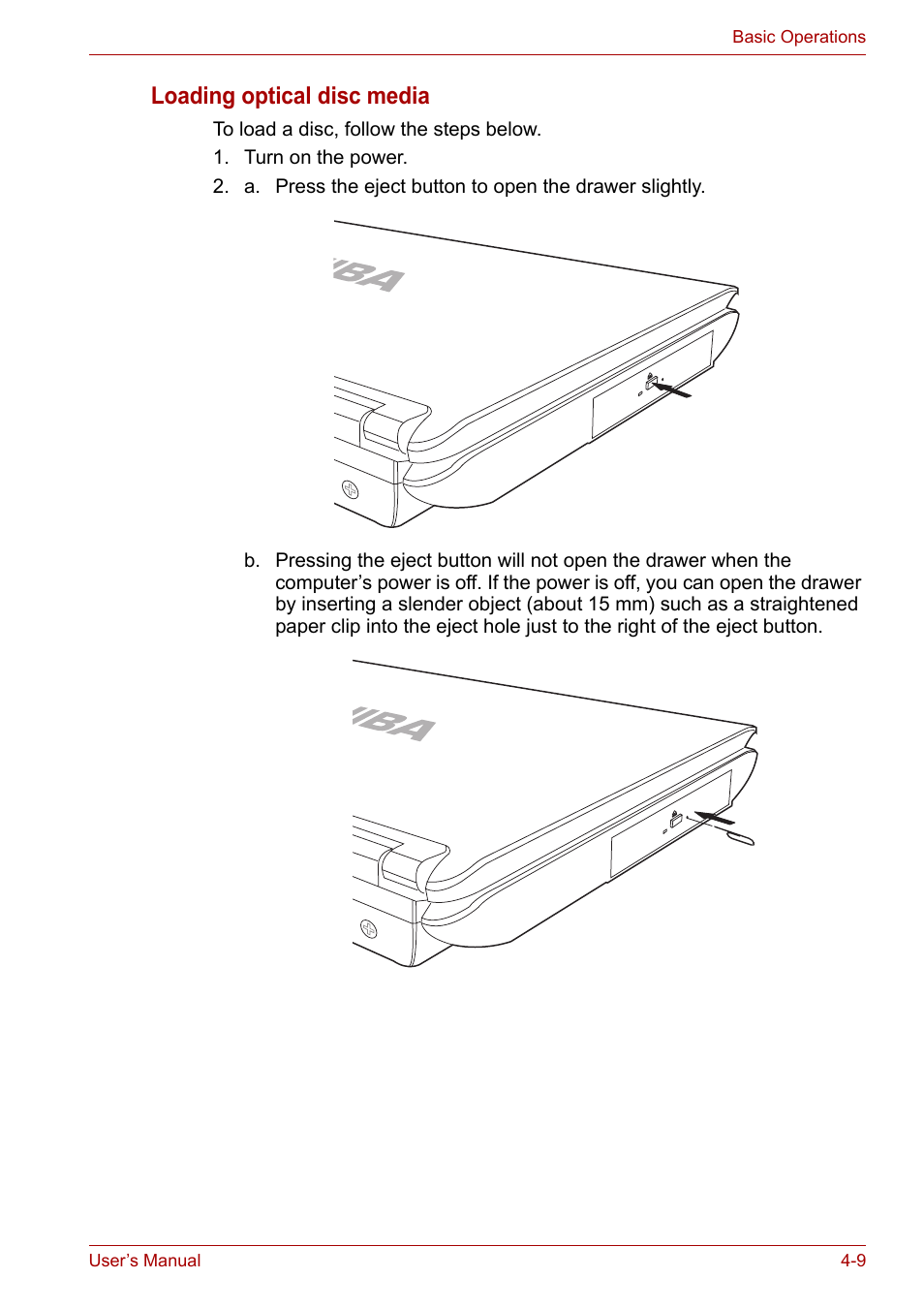 Loading optical disc media | Toshiba Equium L40 User Manual | Page 57 / 126