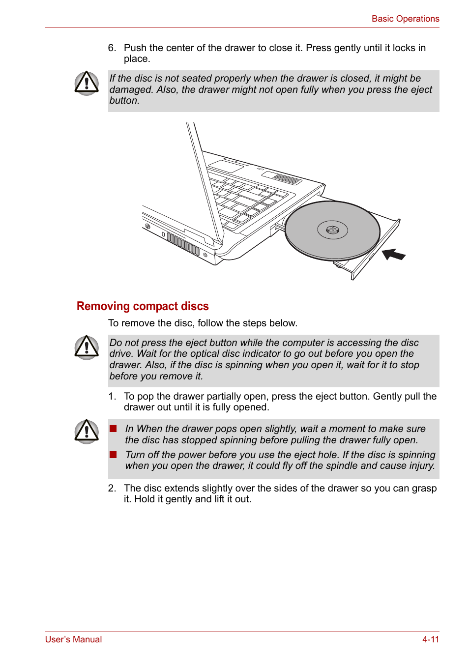 Removing compact discs | Toshiba Equium L40 User Manual | Page 59 / 126