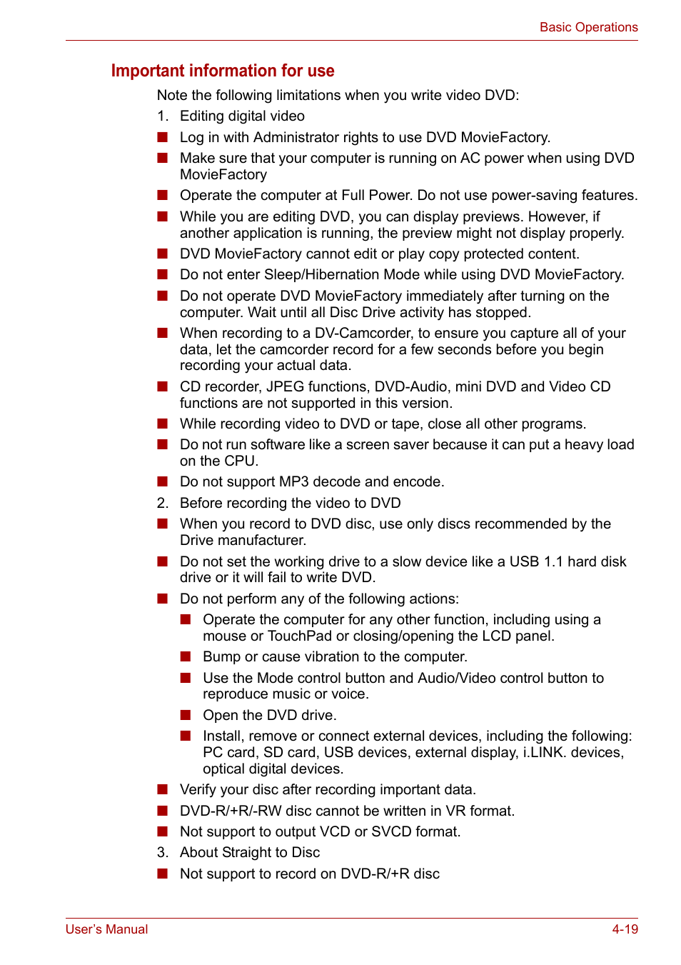 Important information for use | Toshiba Equium L40 User Manual | Page 67 / 126