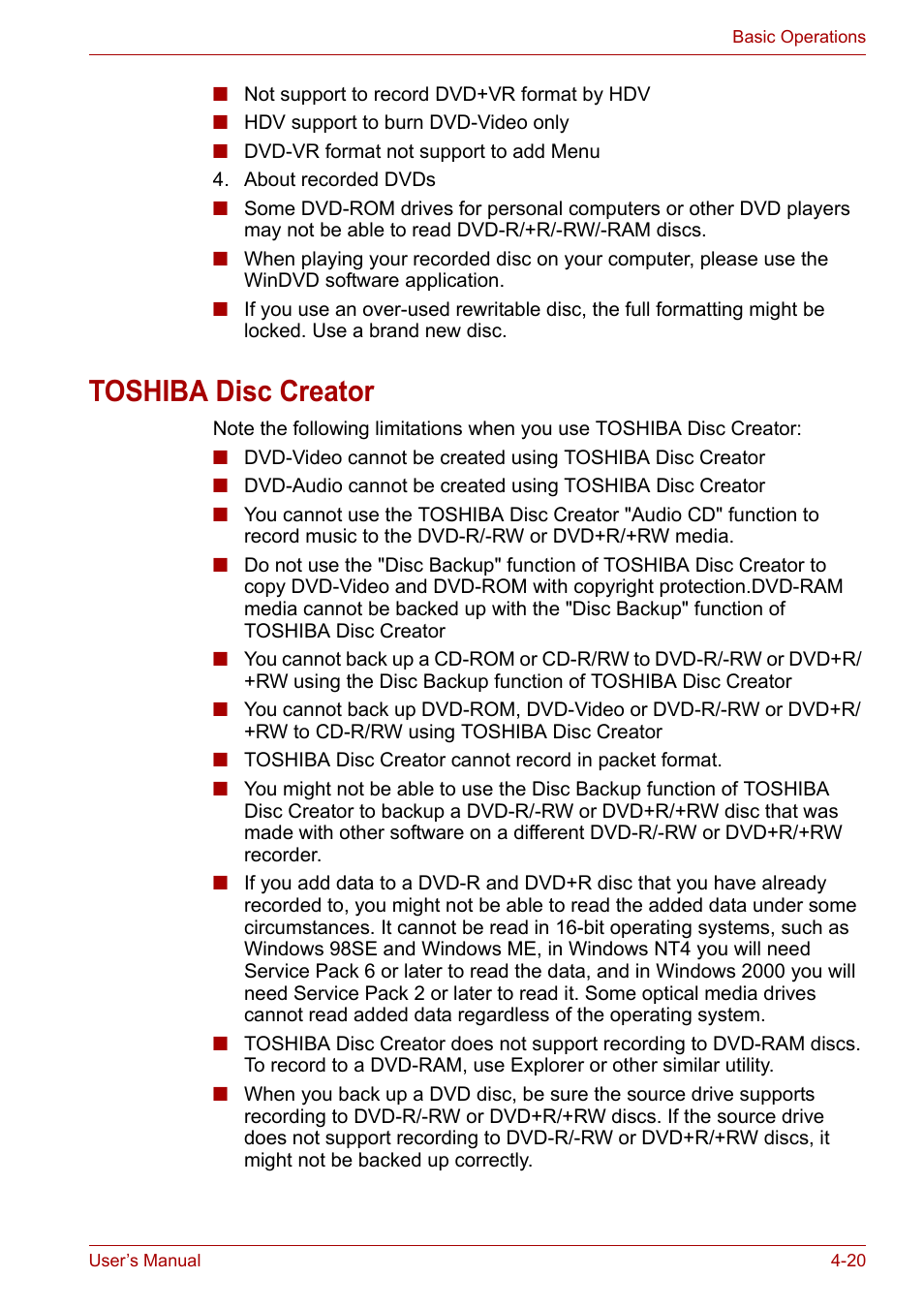 Toshiba disc creator, Toshiba disc creator -20 | Toshiba Equium L40 User Manual | Page 68 / 126