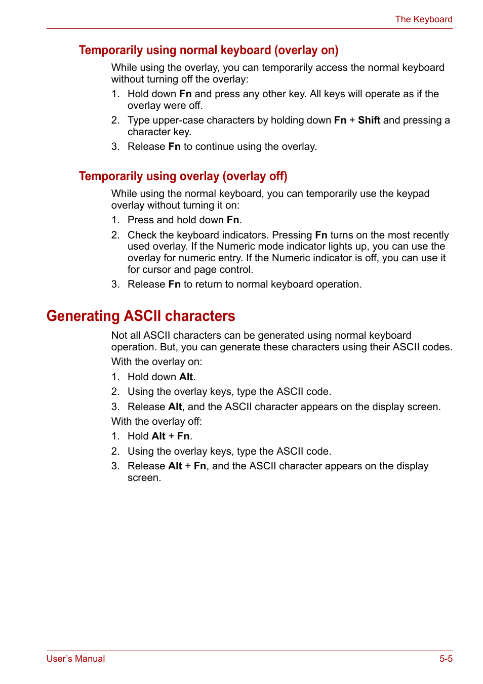 Generating ascii characters, Generating ascii characters -5 | Toshiba Equium L40 User Manual | Page 76 / 126