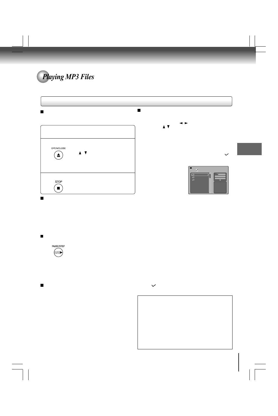 Playing mp3 files | Toshiba SD590 User Manual | Page 27 / 40