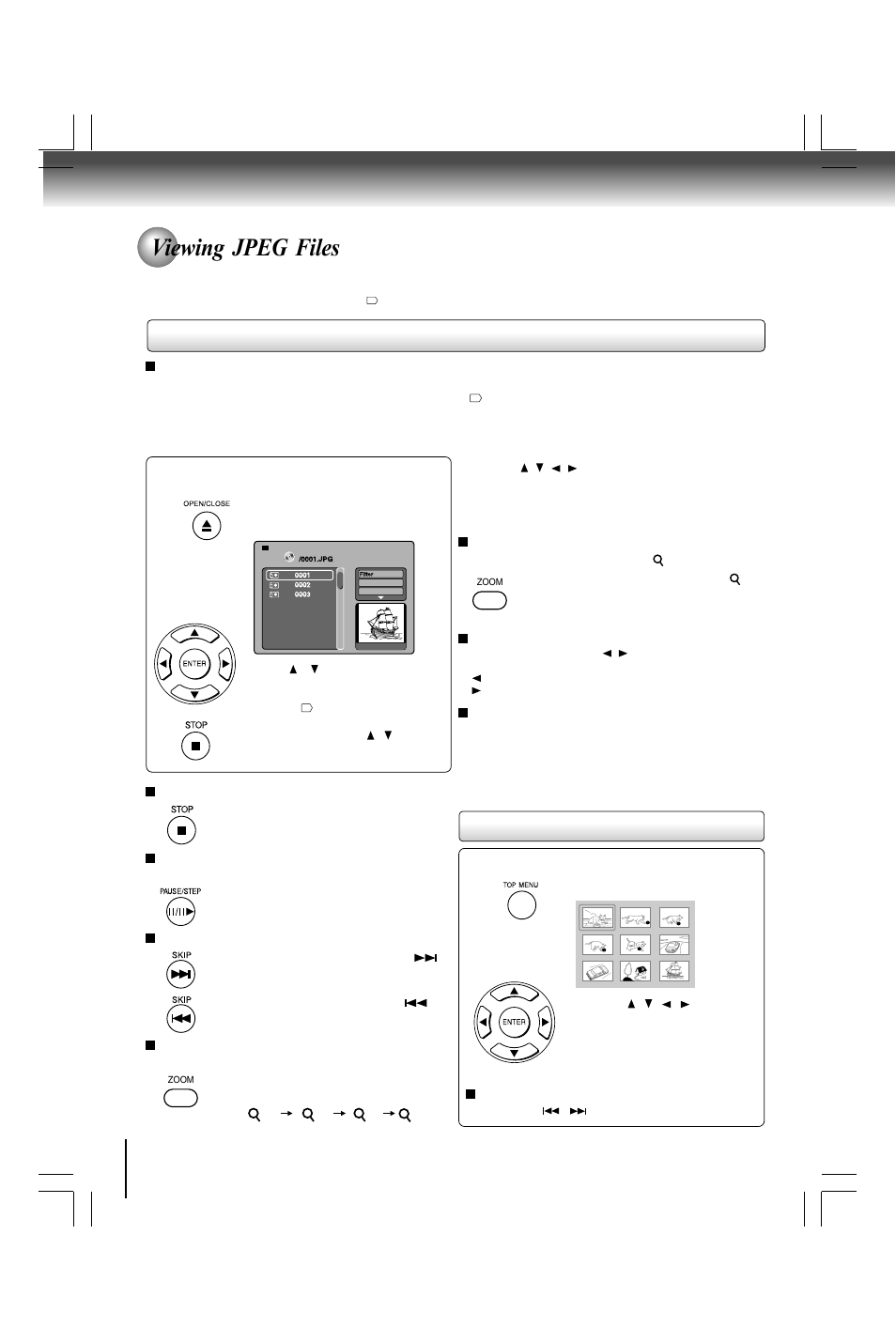 Viewing jpeg files, Viewing a thumbnail view | Toshiba SD590 User Manual | Page 28 / 40