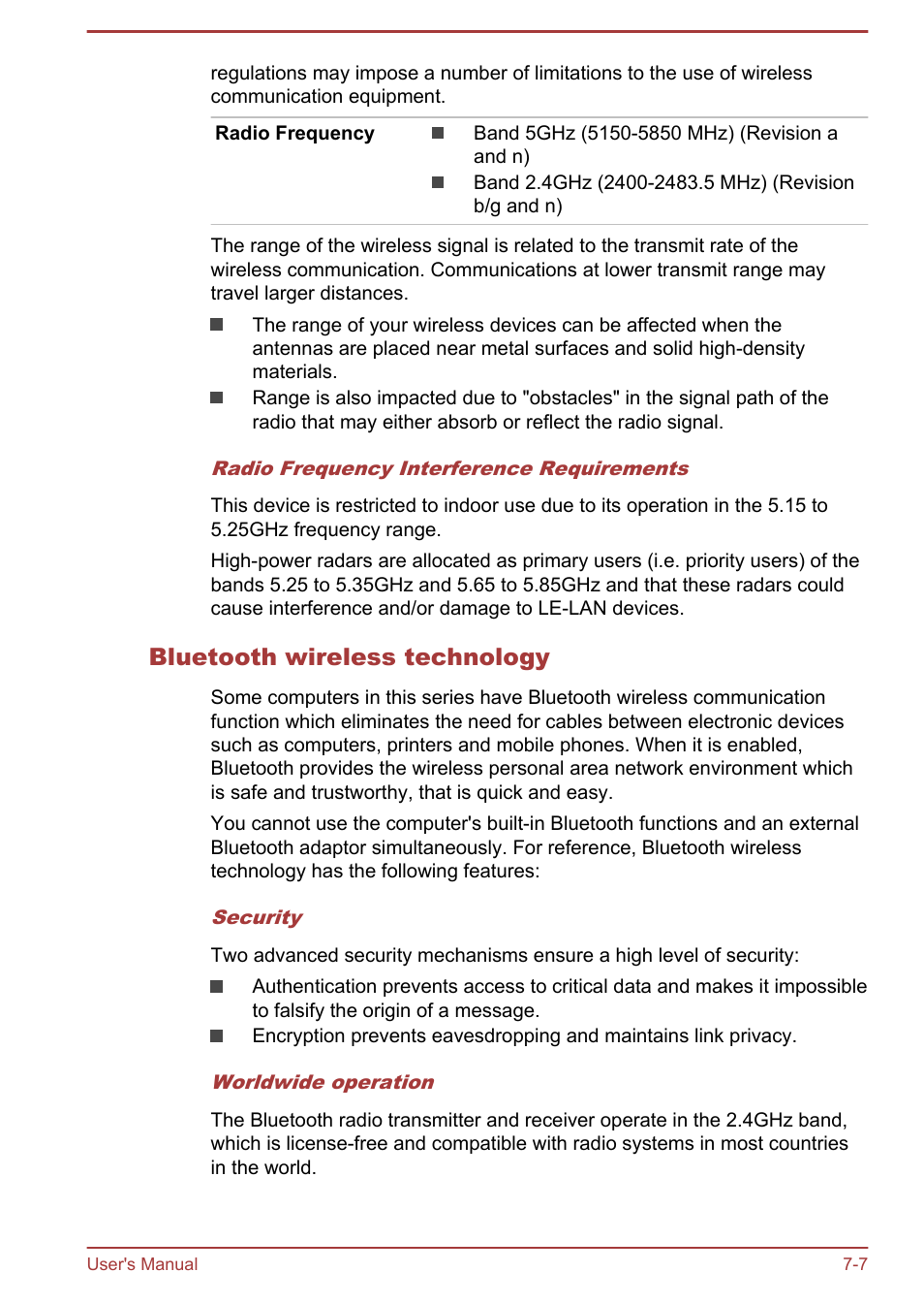 Bluetooth wireless technology | Toshiba Satellite L70-B User Manual | Page 128 / 143