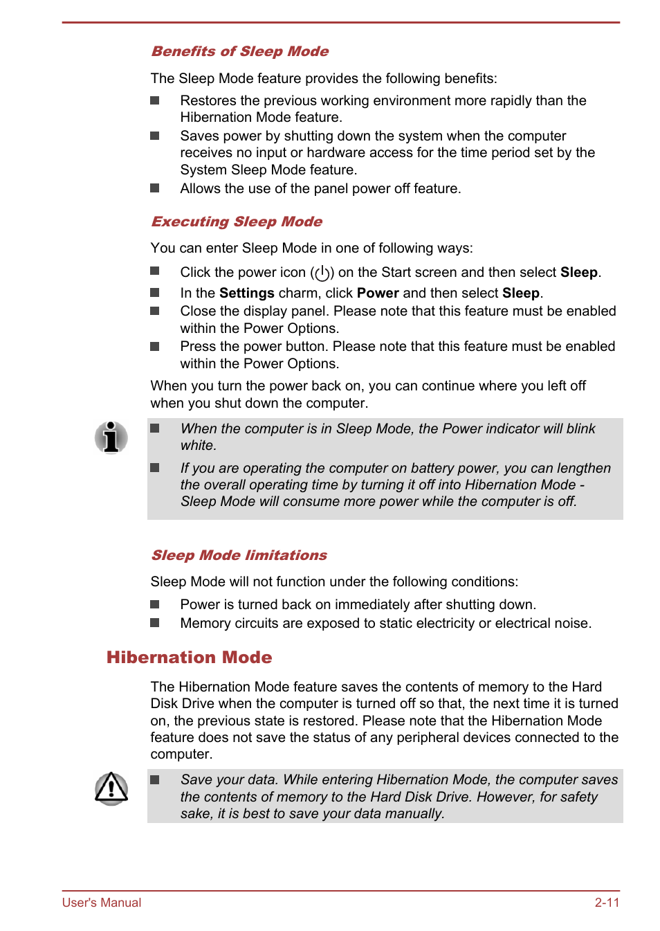 Hibernation mode | Toshiba Satellite L70-B User Manual | Page 32 / 143